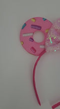 Load and play video in Gallery viewer, Donut Themed Ear Headband with Pink Sequined Bow
