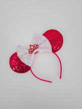 Load image into Gallery viewer, Hot Pink Princess Themed Sequined Headband with White Sequined Bow
