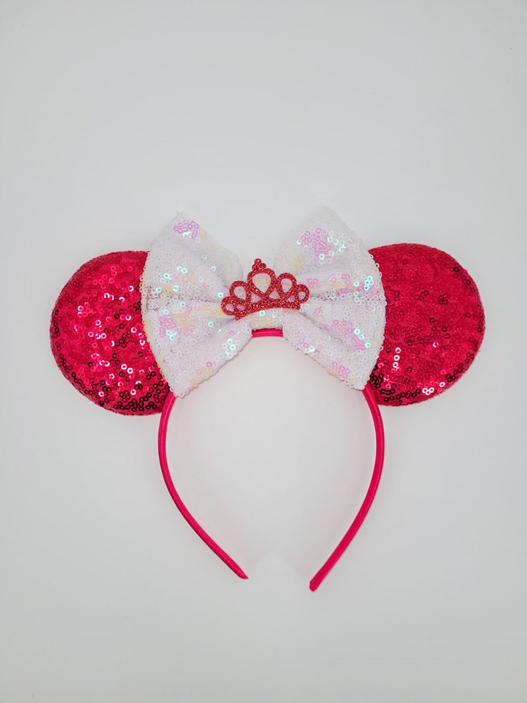 Hot Pink Princess Themed Sequined Headband with White Sequined Bow