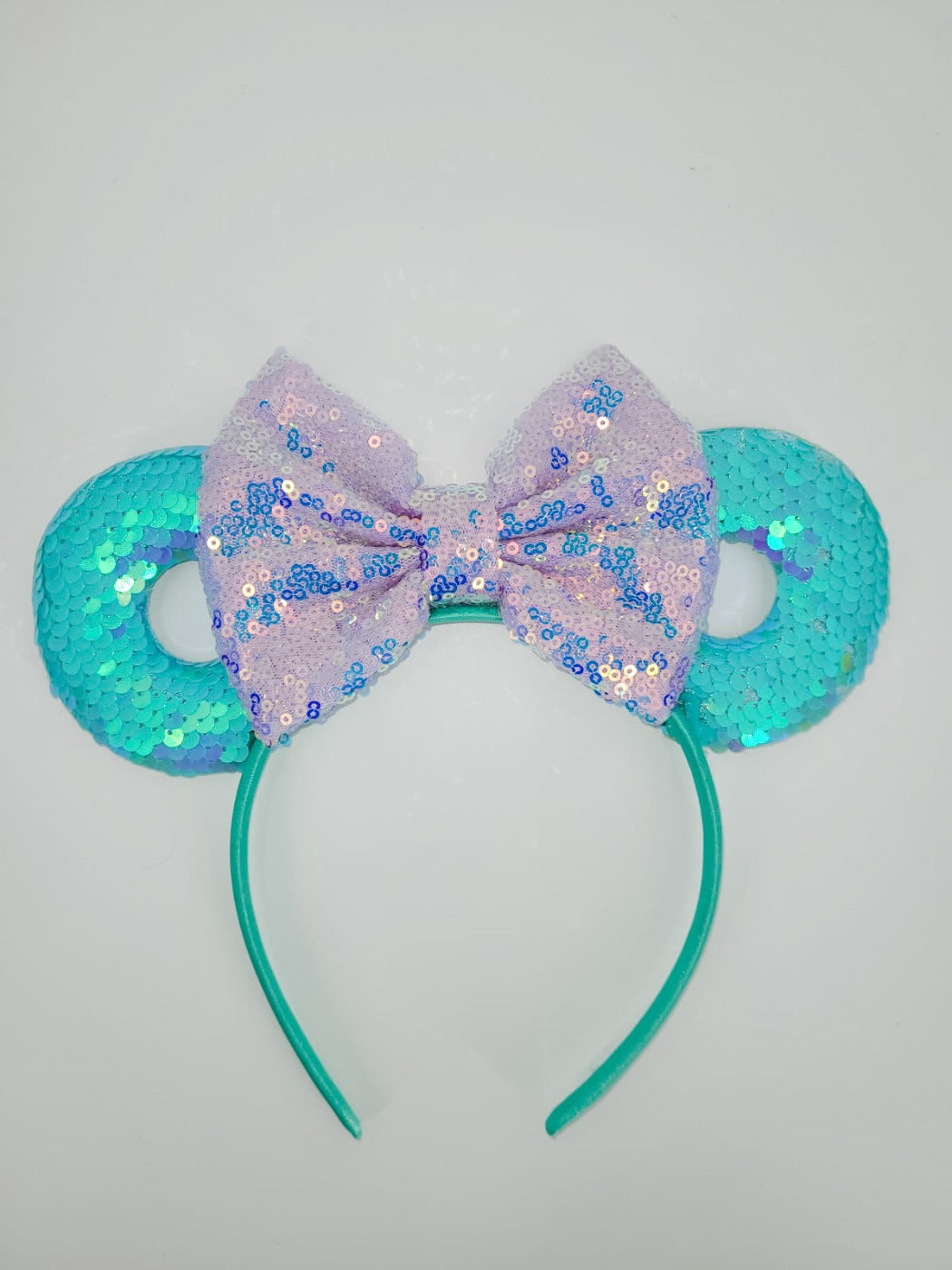 Teal Sequined Headband with Lilac Sequined Bow