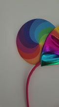 Load and play video in Gallery viewer, Rainbow Ear Headband with Matching Rainbow Iridescent Bow
